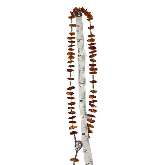 Vintage Amber Catholic Rosary Silver Wire Pocket Prayer Crucifix Jesus Italy - Picture 6 of 6